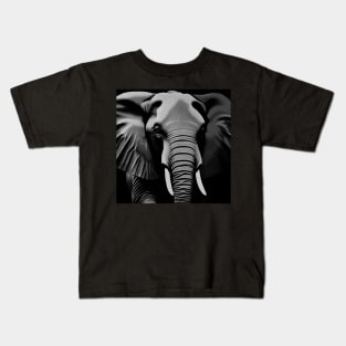 High Contrast Black and White Elephant Digital Portrait (MD23Ar035d) Kids T-Shirt